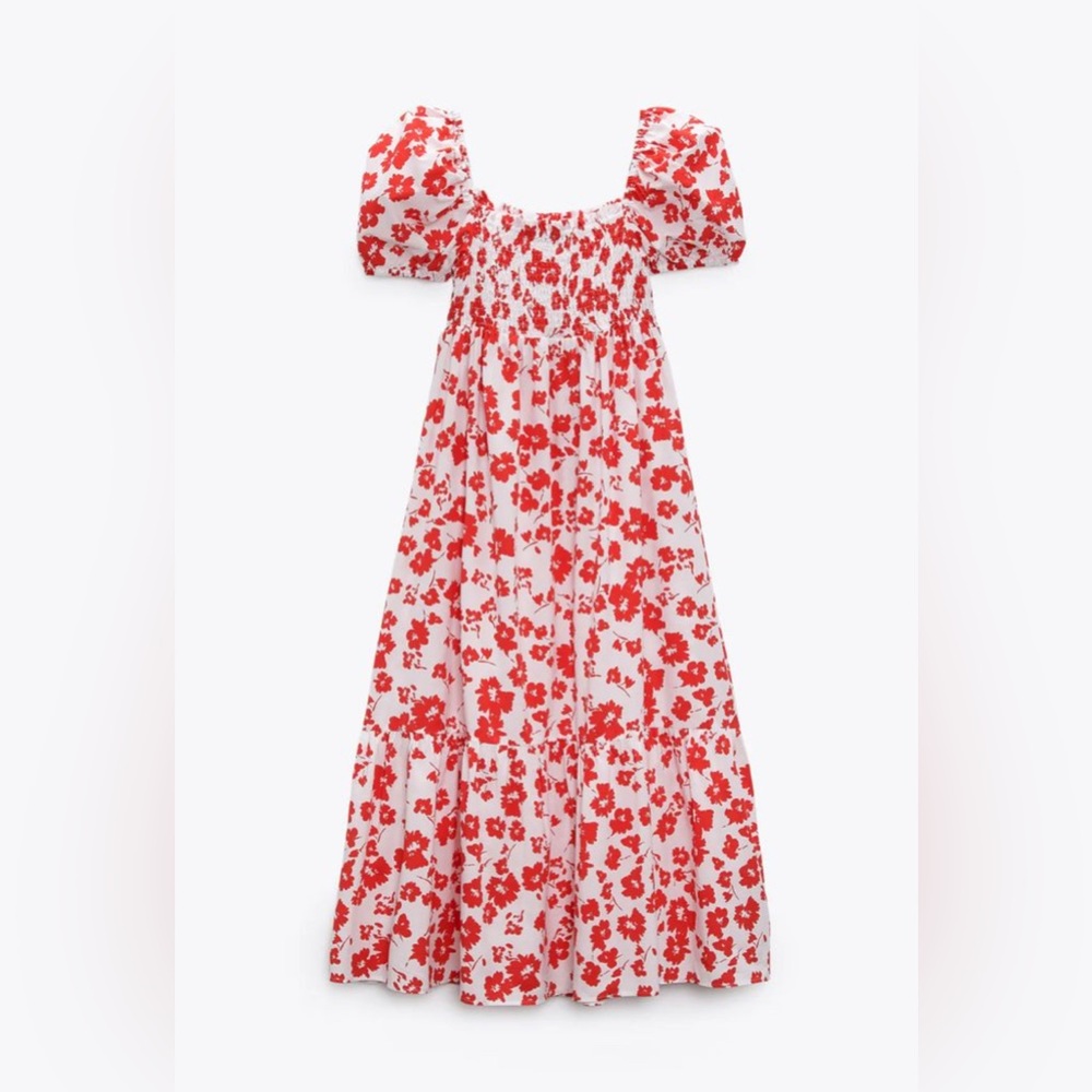 Zara White Maxi Dress with Red Floral Print